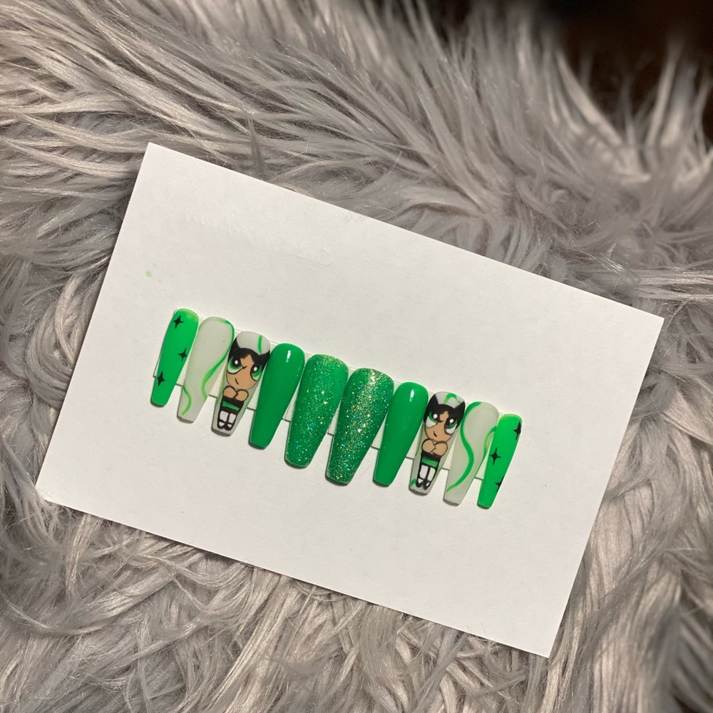 Green Powerpuff Girls Press on Nails